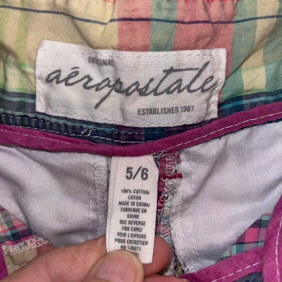 Aeropostale Plaid Patchwork Shorts 5/6 Womens Multicolor Cotton Summer Casual - Picture 3 of 4